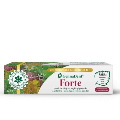 Pasta de dinti GennaDent Forte cu argila si propolis, 80ml, Vivanatura