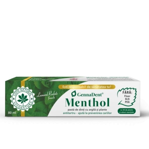 Pasta de dinti GennaDent Menthol cu argila si plante, 80ml, Vivanatura
