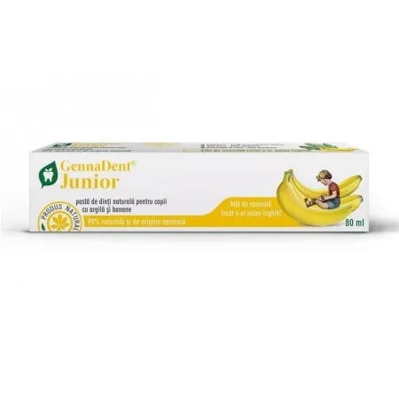 Pasta de dinti naturala cu argila si banane GennaDent Junior, 80ml, Vivanatura