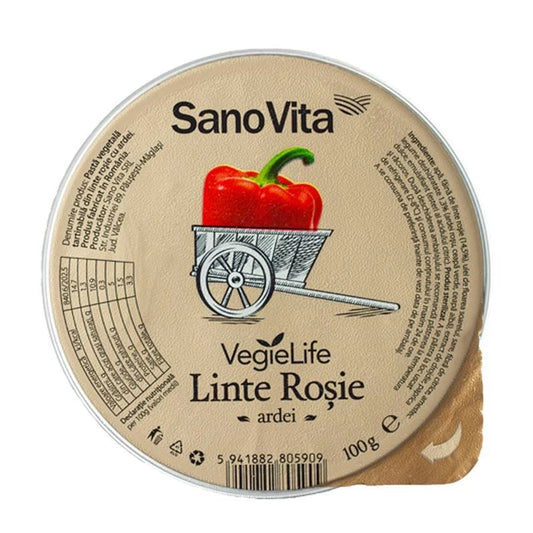 Pate Vegetal Din Linte Rosie Cu Ardei Si Ceapa, 100G, Sanovita