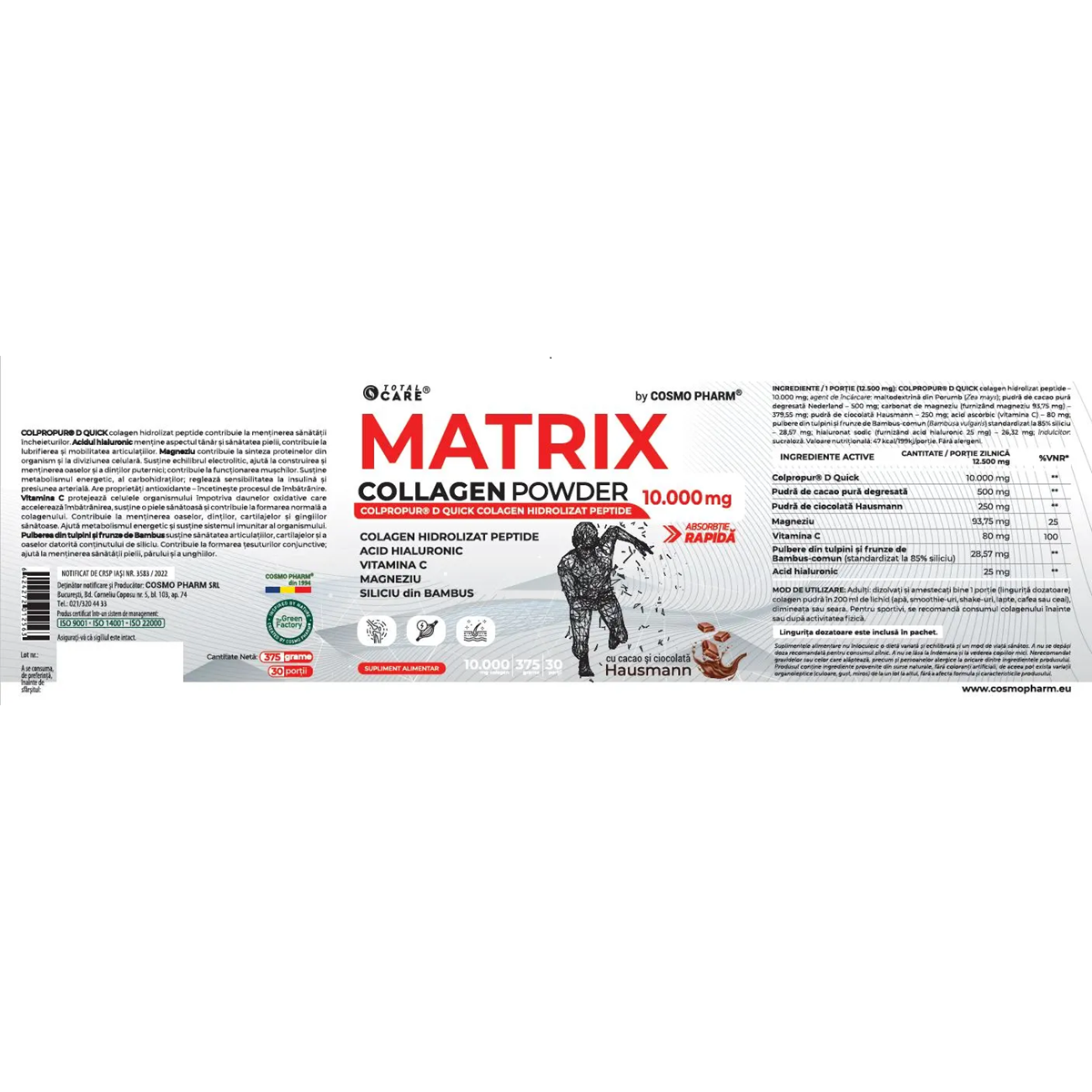 Pudra de colagen Matrix 10.000mg, 375g, Cosmopharm