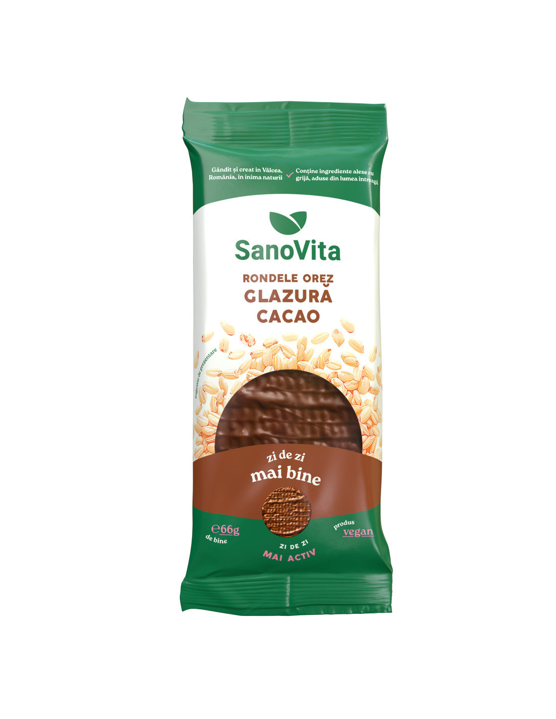 Rondele Din Orez Expandat Cu Glazura De Cacao, 66G, Sanovita