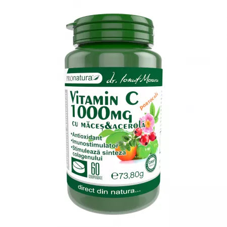 Vitamina C 1000mg cu macese si acerola cu portocala, 60 comprimate, Pro Natura