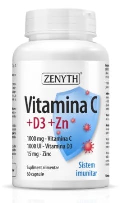 Vitamina C +D3 +Zn, 60 capsule, Zenyth