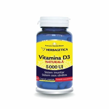 Vitamina D3 naturala 5000 UI, 60 capsule, Herbagetica